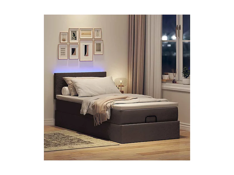 Lit ottoman avec matelas marron foncé 100x200 cm tissu