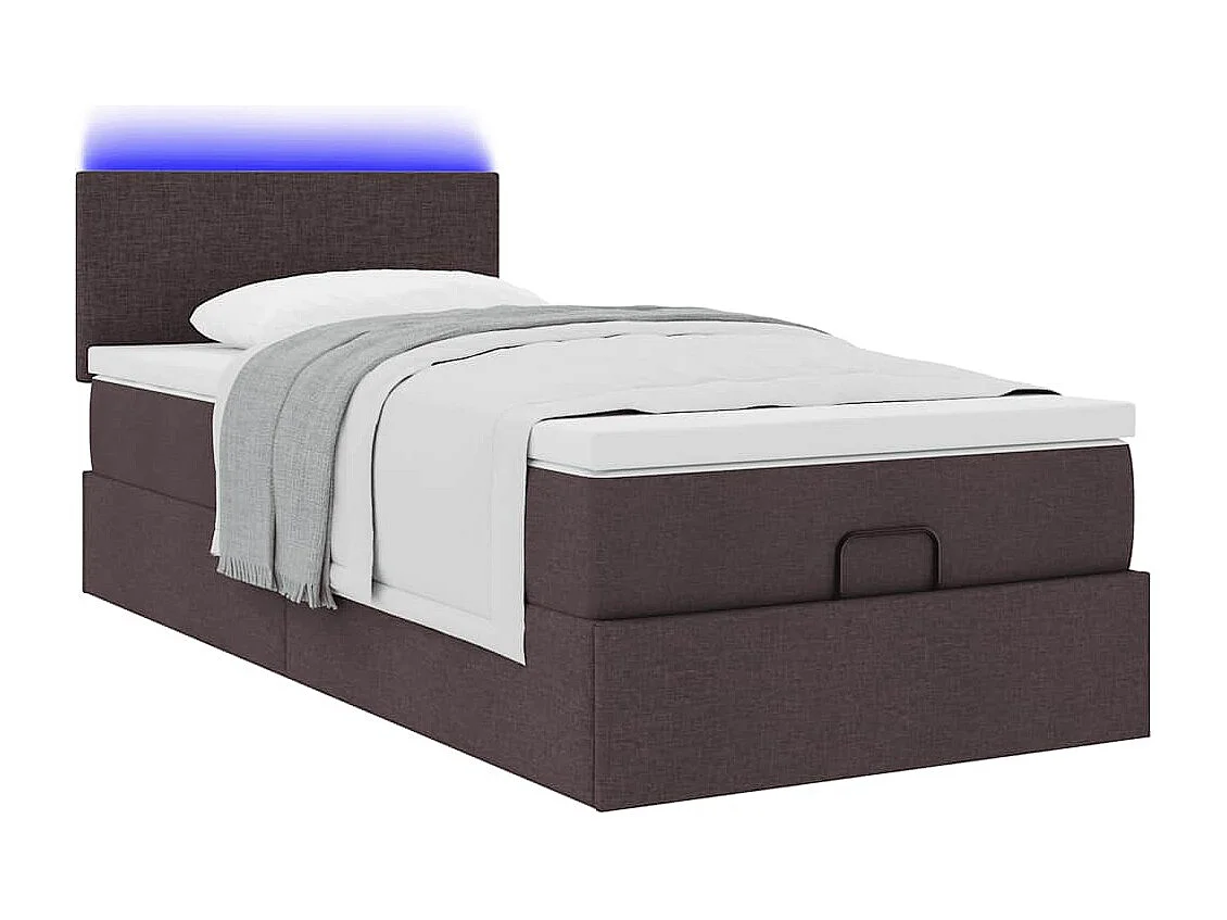 Lit ottoman avec matelas marron foncé 100x200 cm tissu