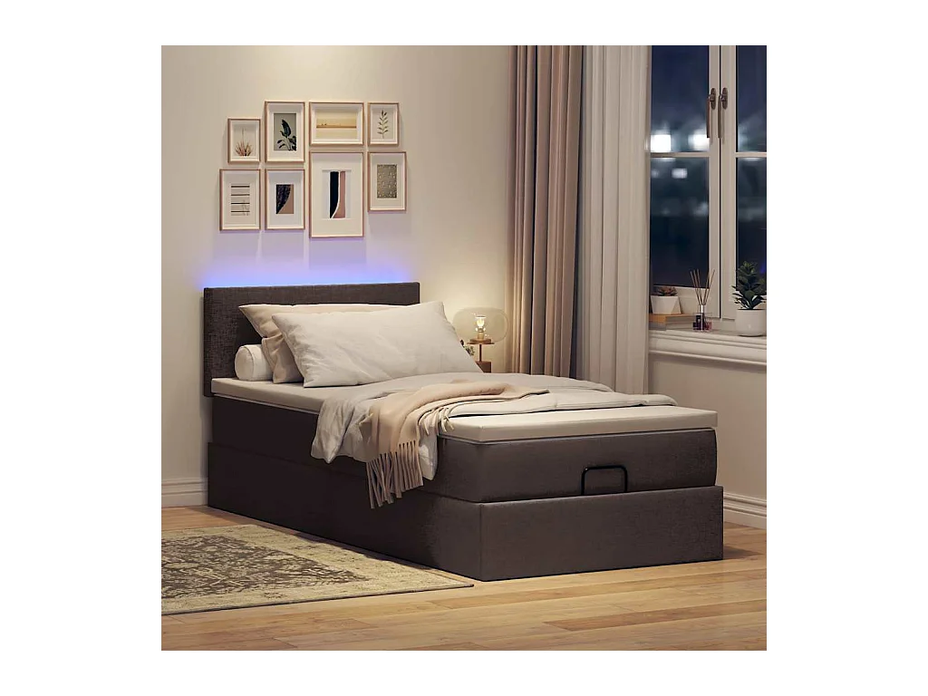 Lit ottoman avec matelas marron foncé 100x200 cm tissu