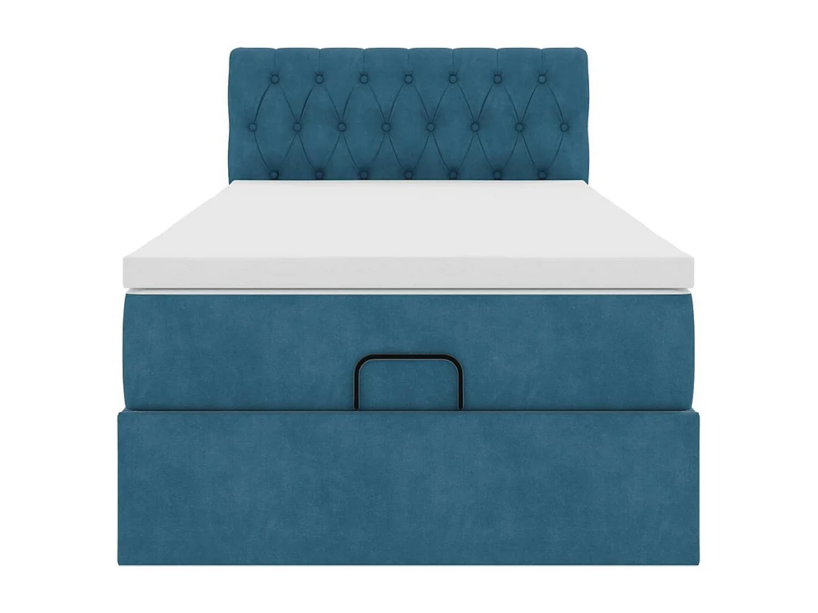 Cadre de lit ottoman avec matelas bleu foncé 80x200 cm velours