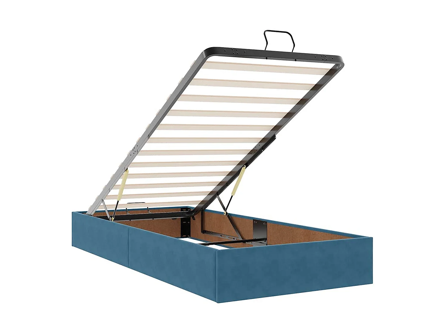 Estructura cama otomana colchón terciopelo azul oscuro