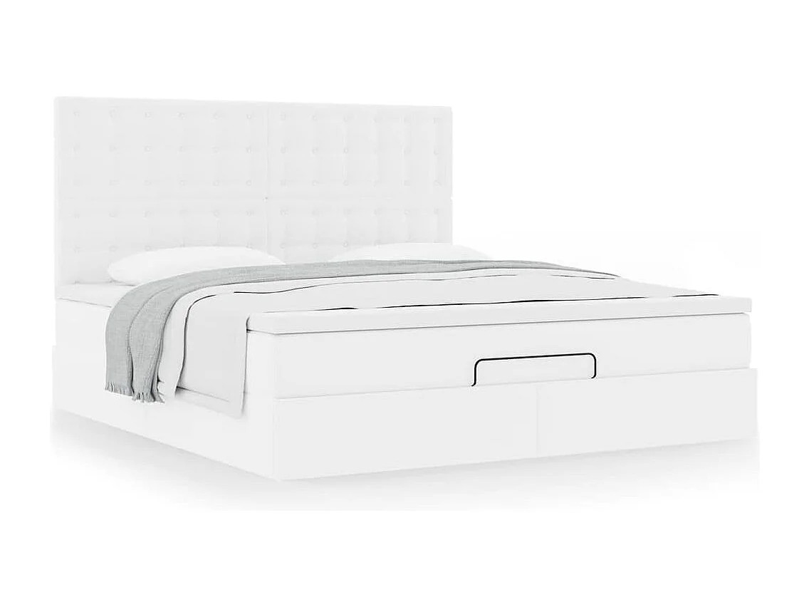 Cadre de lit ottoman avec matelas blanc 160x200 cm similicuir