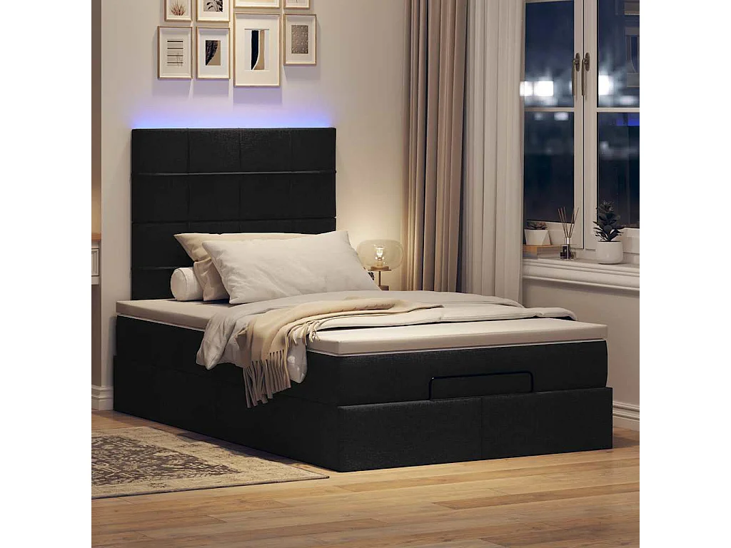 Ottoman bed met matras en LED's 120x200cm stof zwart