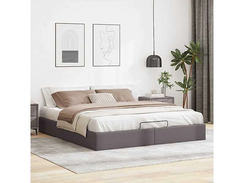 Cadre de lit ottoman sans matelas gris 200x200 cm similicuir