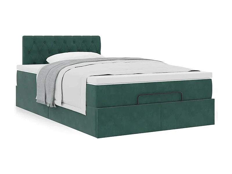 Estructura cama otomana colchón terciopelo verde oscuro