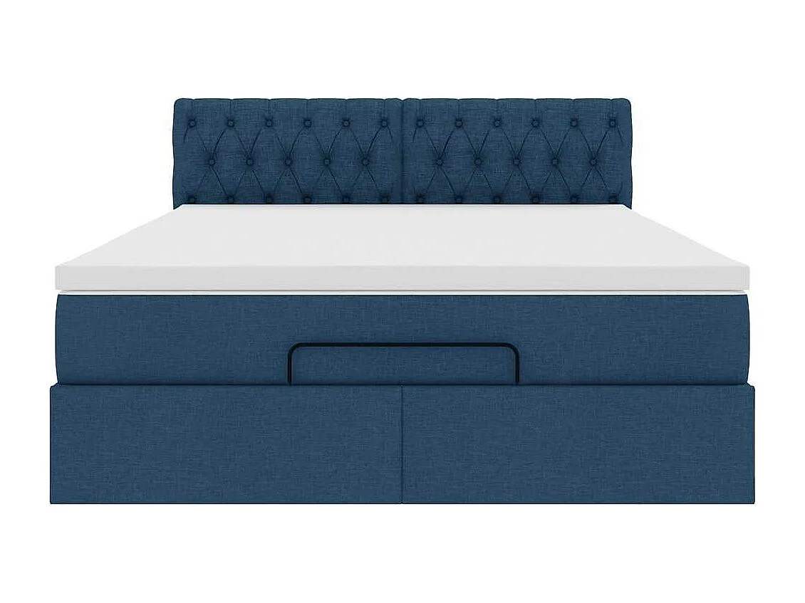 Cadre de lit ottoman avec matelas bleu 140x200 cm tissu