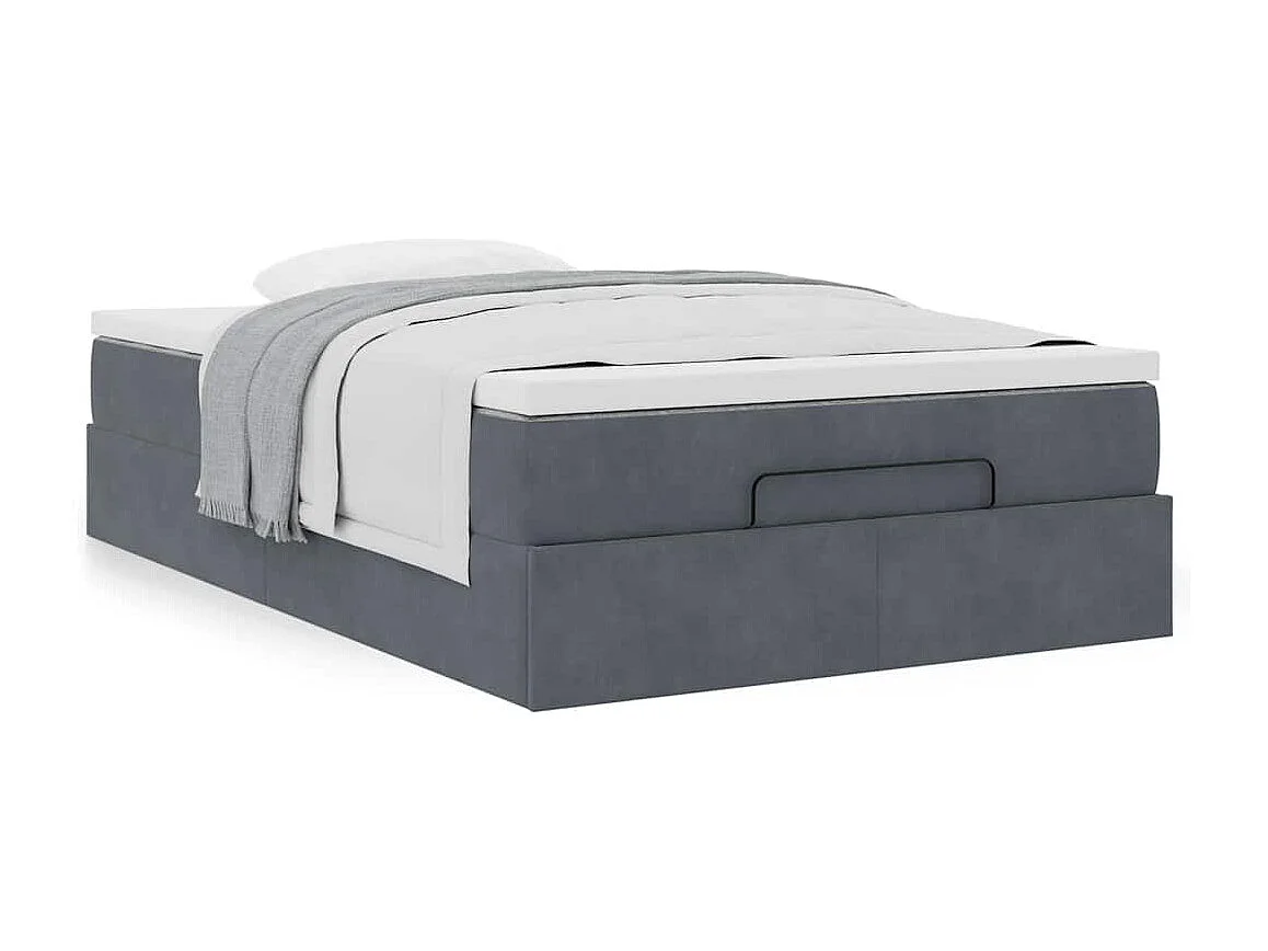 Cadre de lit ottoman avec matelas gris foncé 120x190 cm velours
