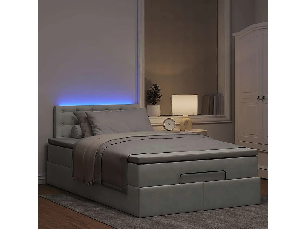 Estructura cama otomana colchón terciopelo gris claro 120x200cm