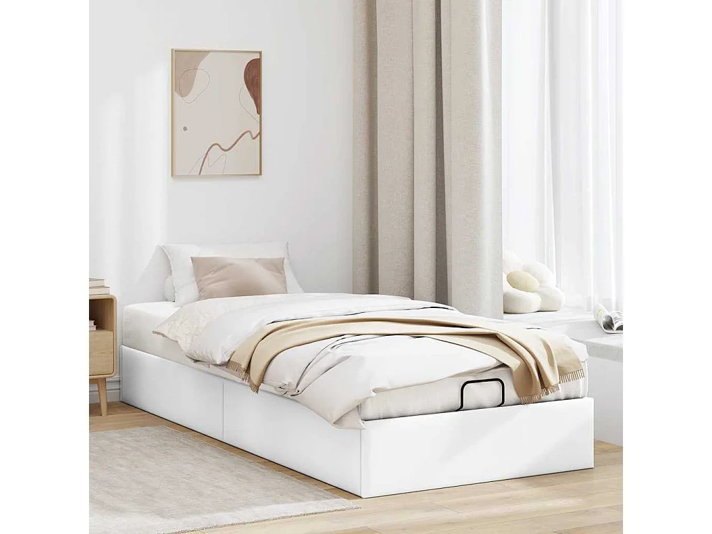 Cadre de lit ottoman sans matelas blanc 100x200 cm similicuir