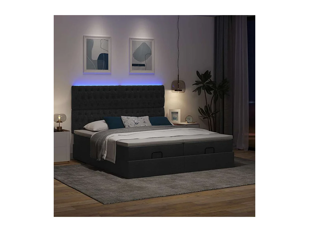 Estrutura de cama otomana com colchões tecido preto