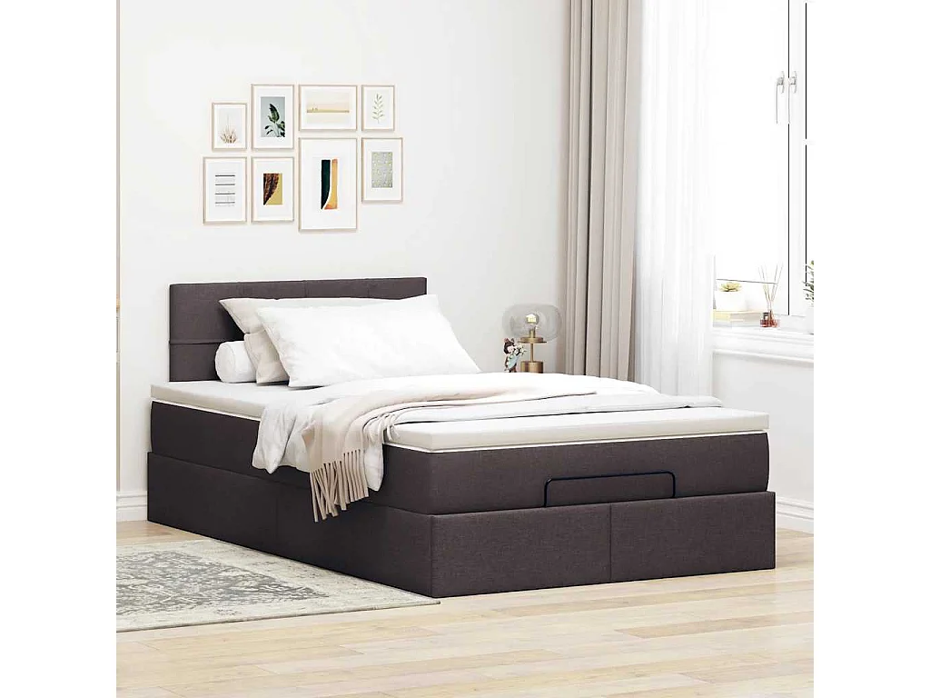 Cadre de lit ottoman avec matelas marron foncé 120x190 cm tissu