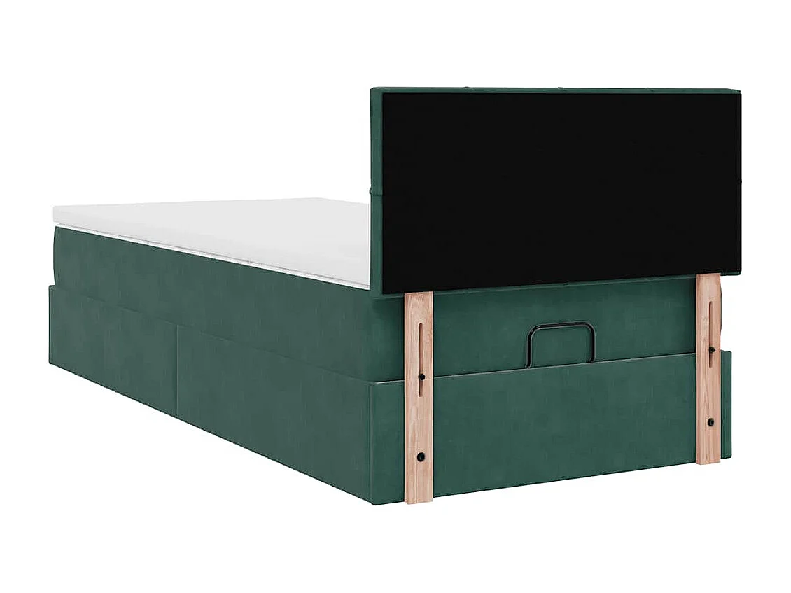 Cadre de lit ottoman avec matelas vert foncé 90x200 cm velours