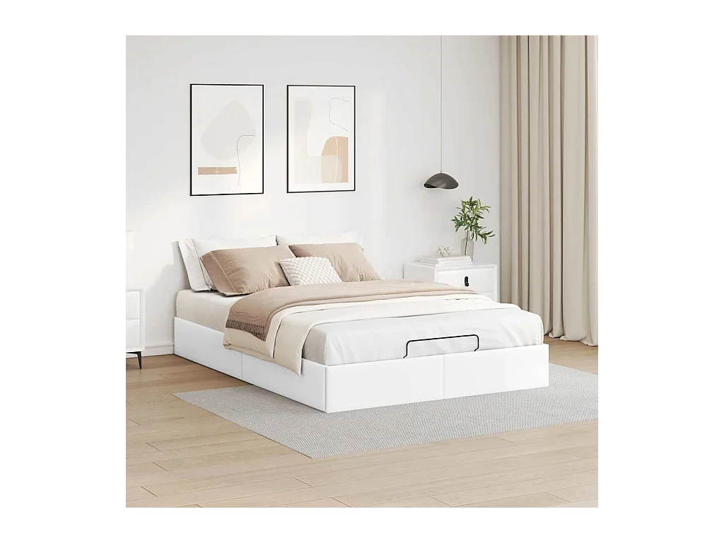Cadre de lit ottoman sans matelas blanc 140x200 cm similicuir