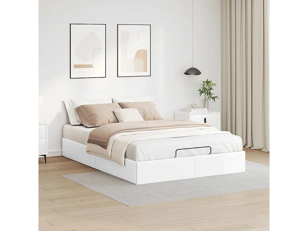 Cadre de lit ottoman sans matelas blanc 140x200 cm similicuir