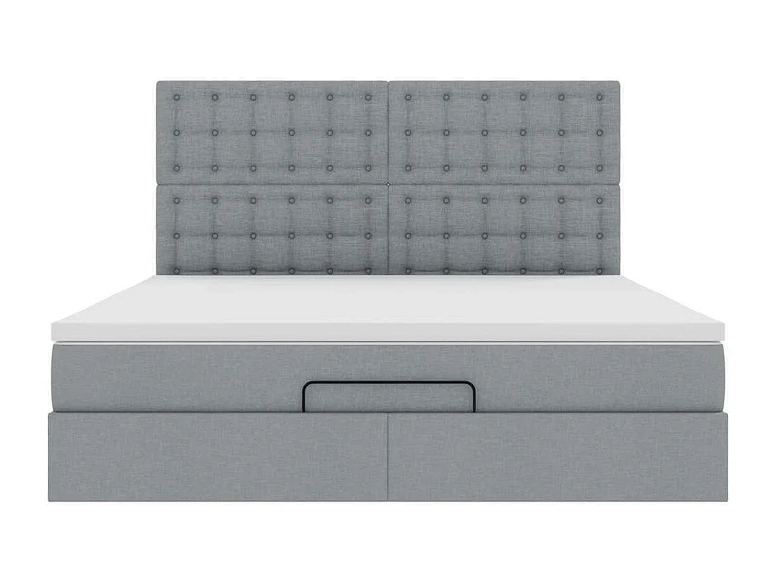 Cadre de lit ottoman et matelas gris clair 160x200cm tissu