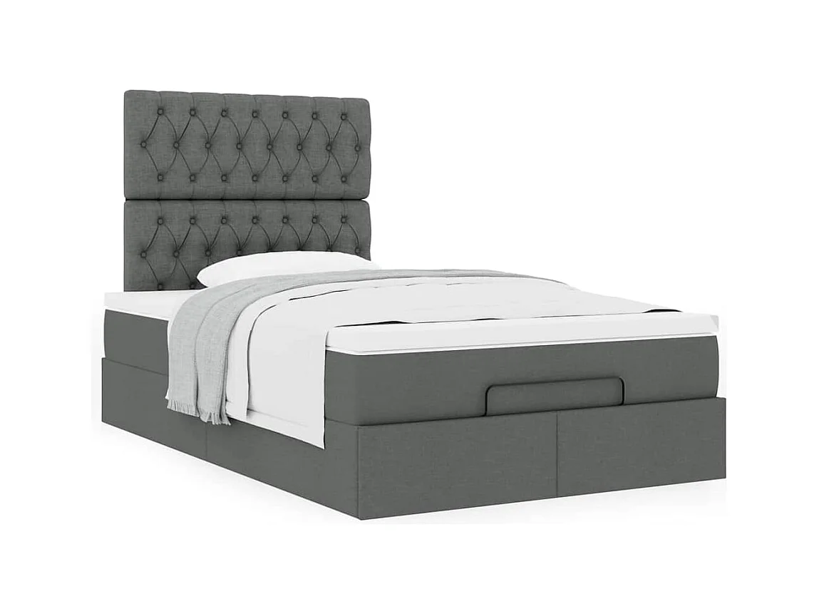 Cadre de lit ottoman avec matelas gris foncé 120x190 cm tissu