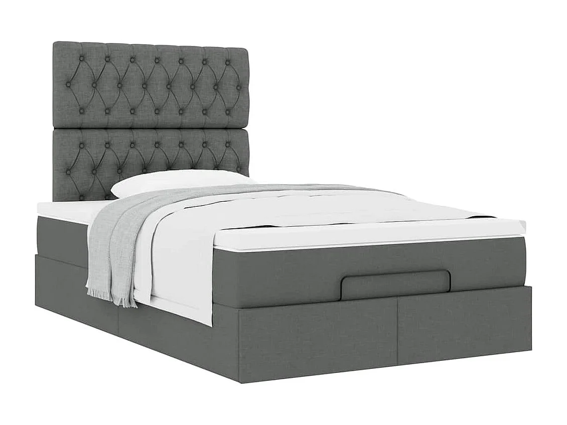 Cadre de lit ottoman avec matelas gris foncé 120x190 cm tissu