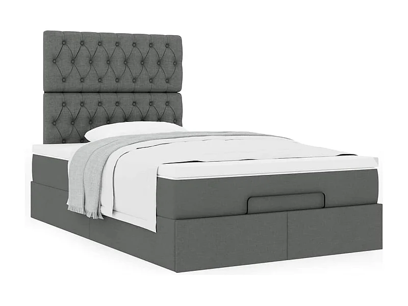 Cadre de lit ottoman avec matelas gris foncé 120x190 cm tissu