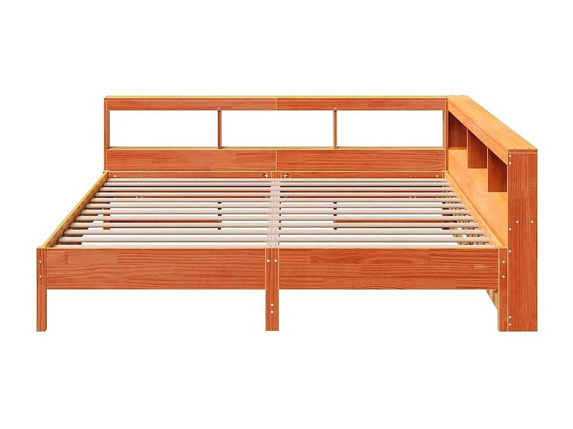 Lit bibliothèque sans matelas cire marron 200x200 cm pin massif