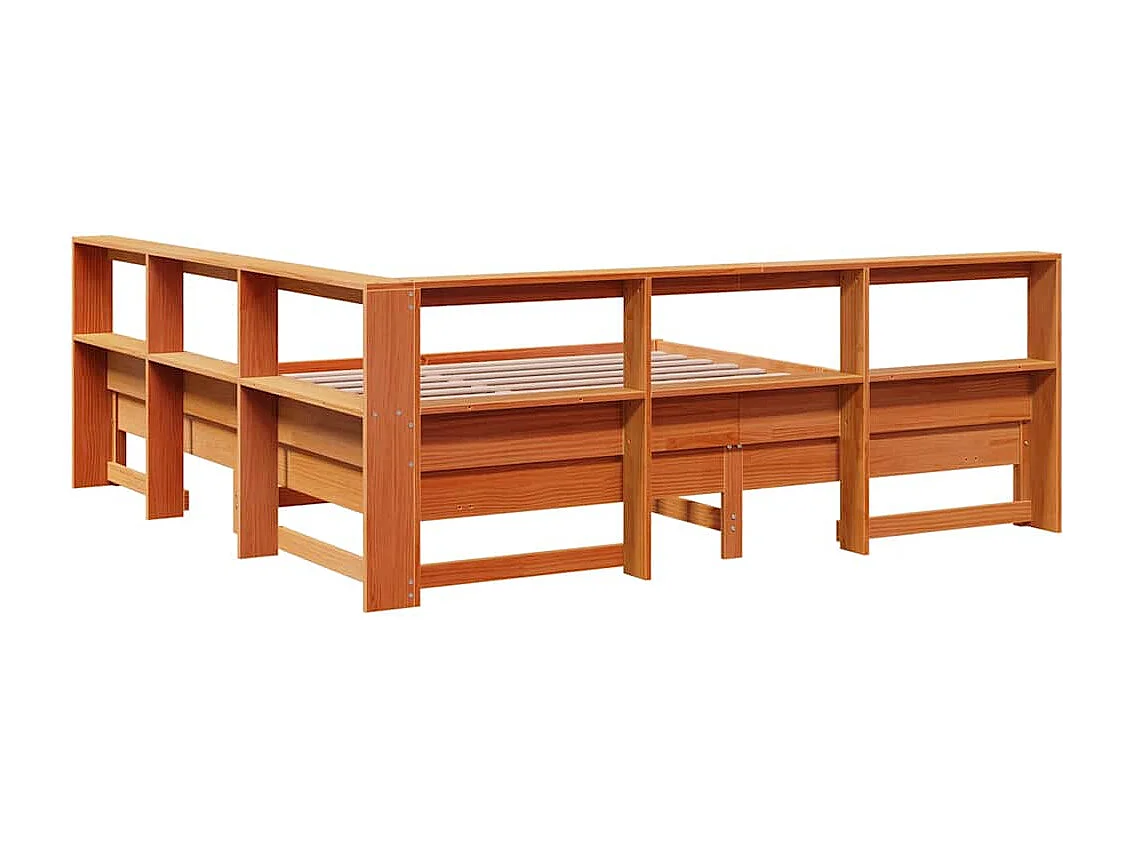 Lit bibliothèque sans matelas cire marron 200x200 cm pin massif