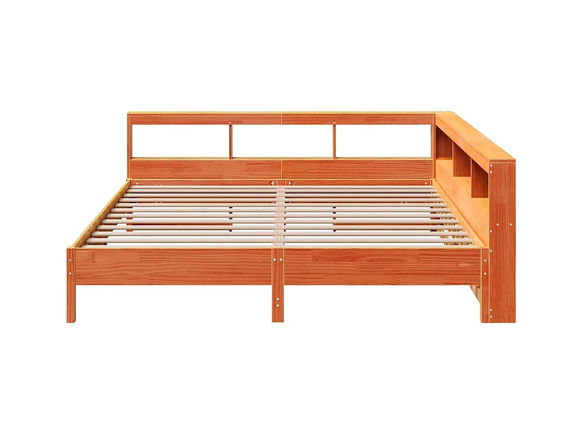 Cama con estantería sin colchón madera maciza marrón 200x200 cm