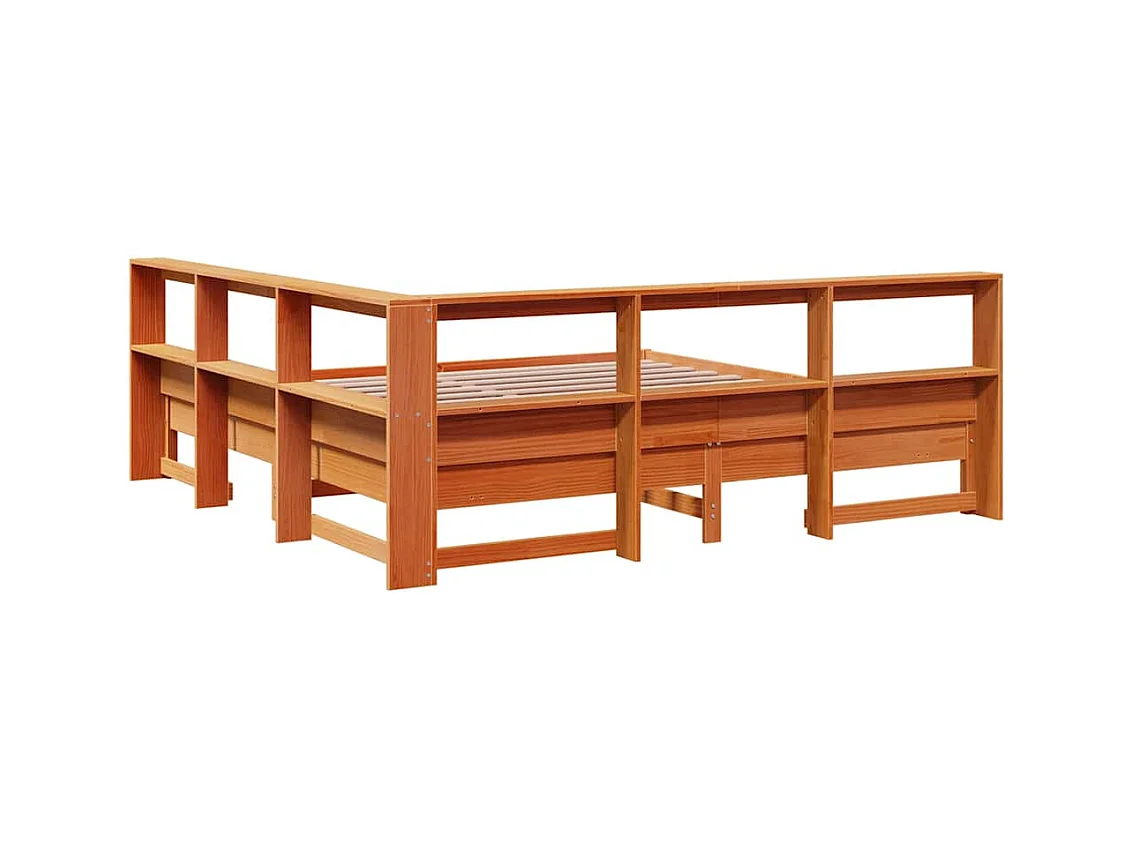 Cama con estantería sin colchón madera maciza marrón 200x200 cm
