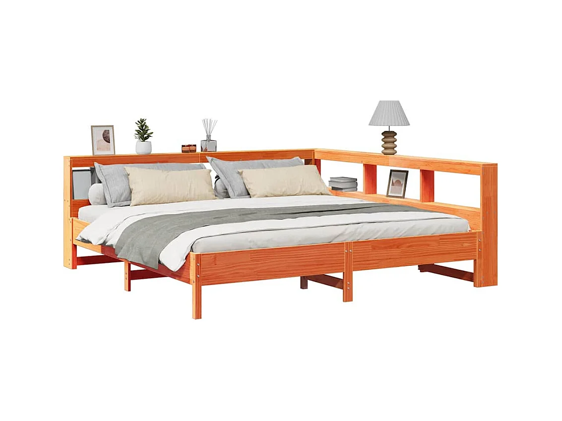 Cama con estantería sin colchón madera maciza marrón 200x200 cm