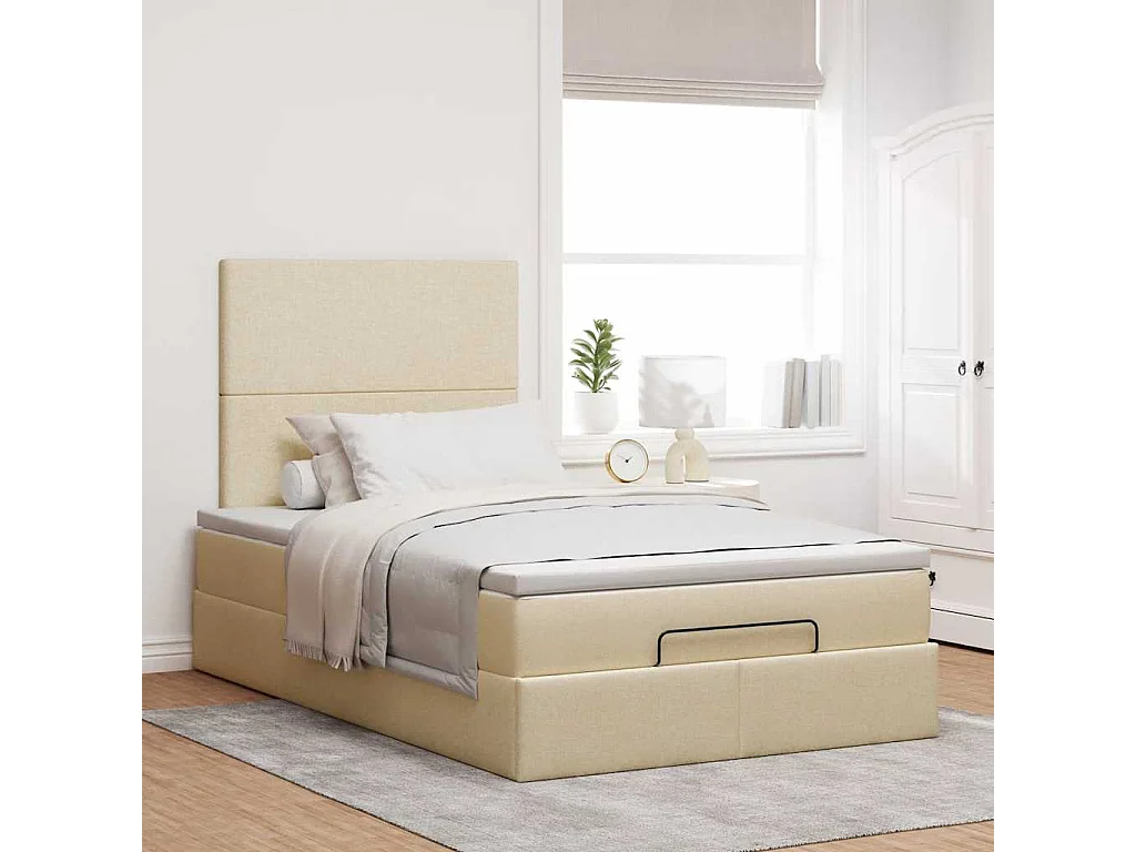 Cadre de lit ottoman avec matelas crème 120x190 cm tissu