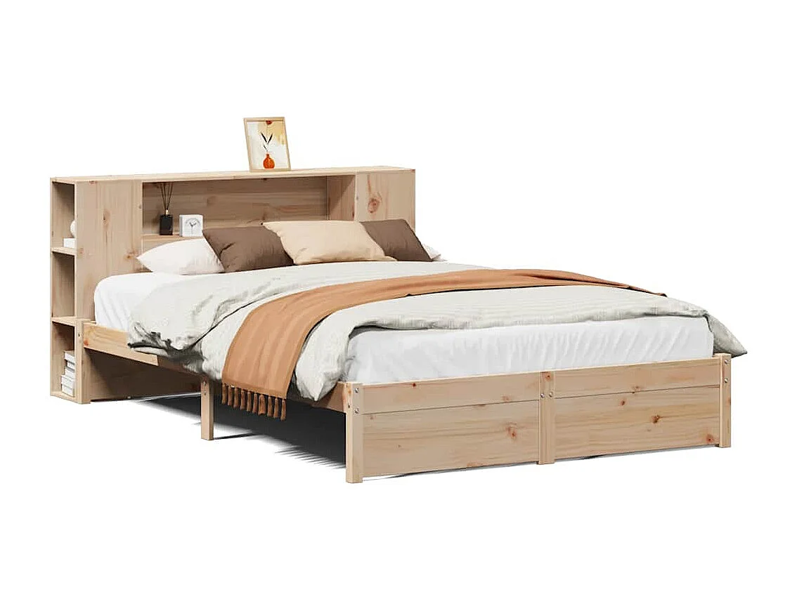 Bed met boekenkast zonder matras massief grenenhout 140x190 cm