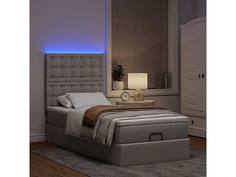 Estructura de cama otomana colchón tela gris pardo 90x200cm