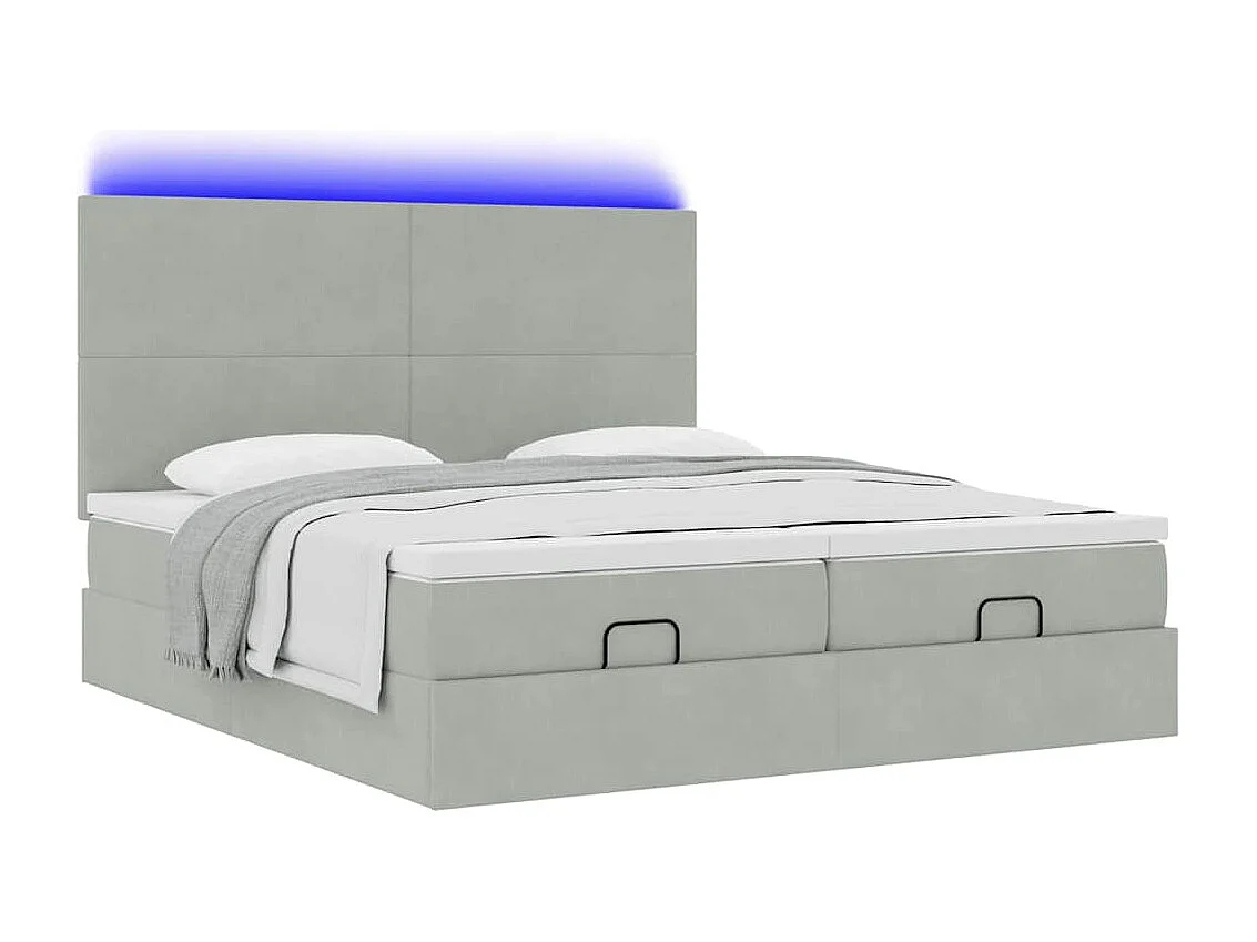 Cadre de lit ottoman avec matelas gris clair 200x200 cm velours