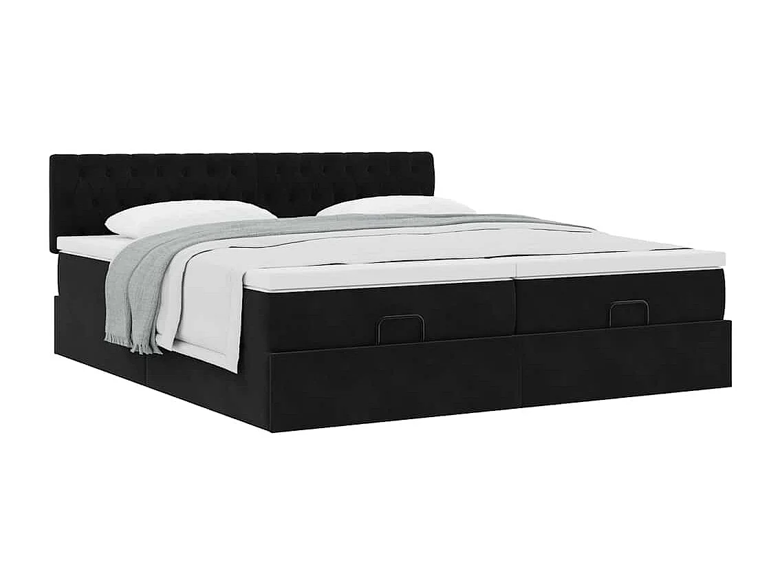 Cadre de lit ottoman avec matelas noir 180x200cm velours