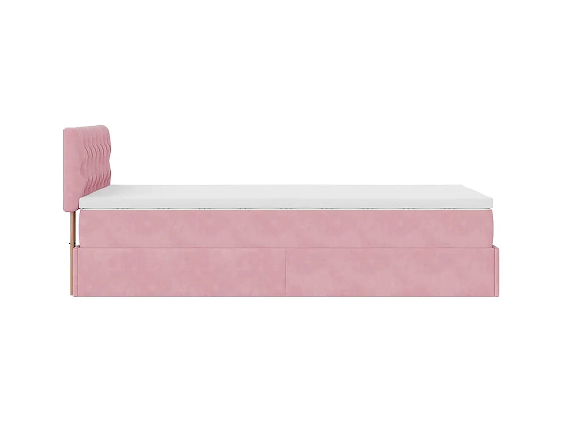 Cadre de lit ottoman avec matelas rose 90x200 cm velours