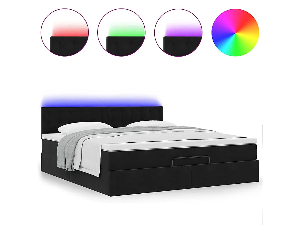 Cadre de lit ottoman avec matelas noir 180x200 cm velours