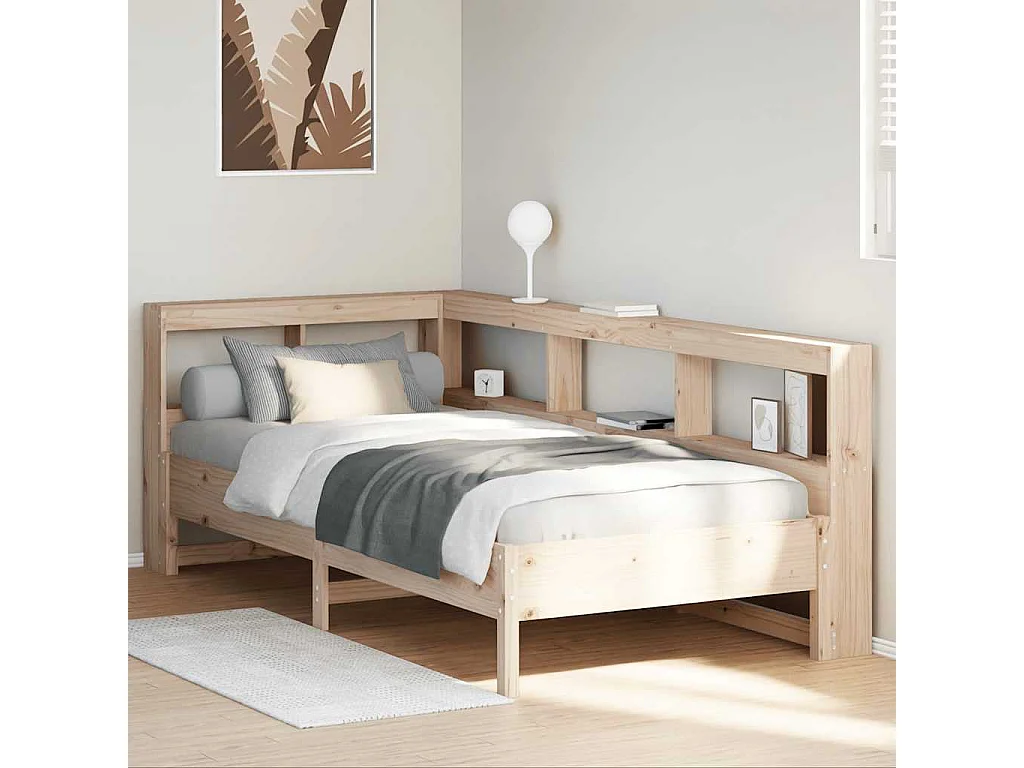 Lit bibliothèque sans matelas 100x200 cm bois massif de pin
