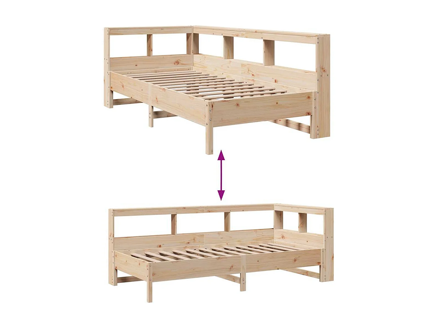 Lit bibliothèque sans matelas 100x200 cm bois massif de pin