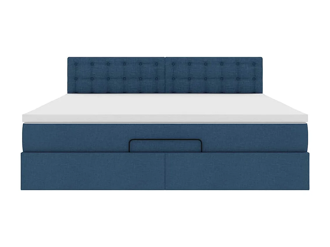 Cadre de lit ottoman avec matelas bleu 160x200 cm tissu