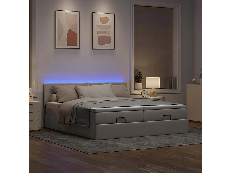 Cadre de lit ottoman avec matelas taupe 200x200cm tissu