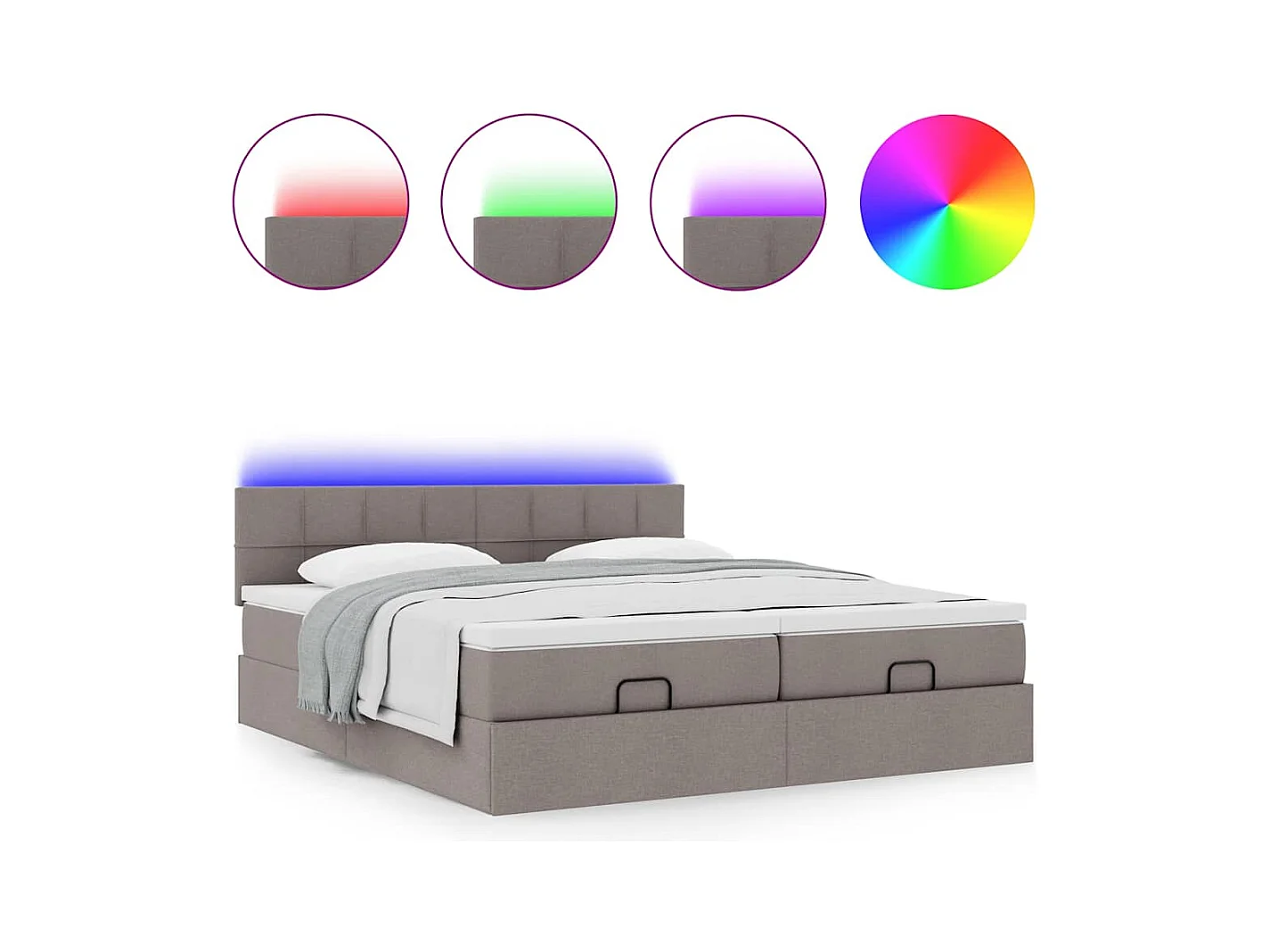 Cadre de lit ottoman avec matelas taupe 200x200cm tissu