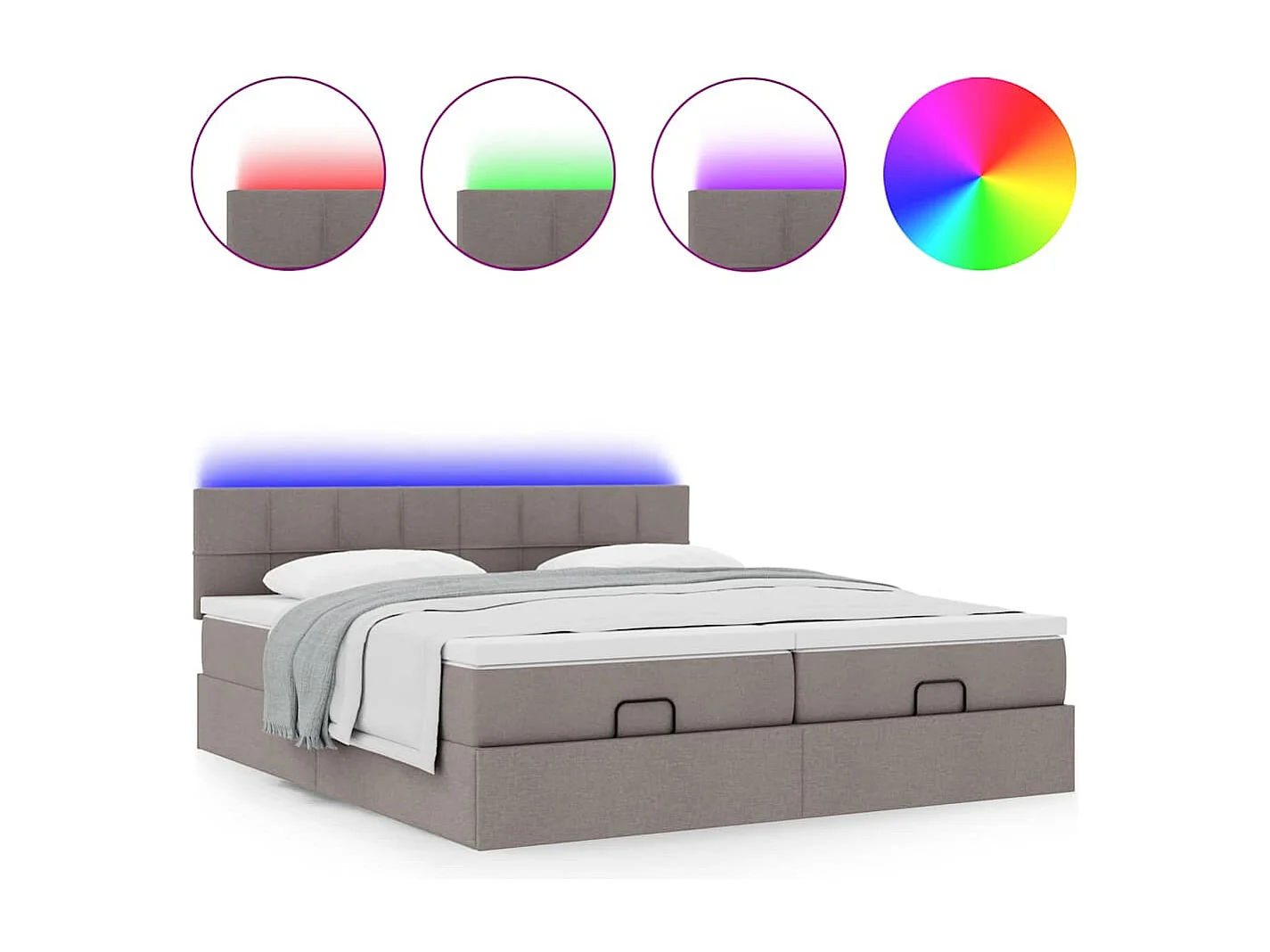 Cadre de lit ottoman avec matelas taupe 200x200cm tissu