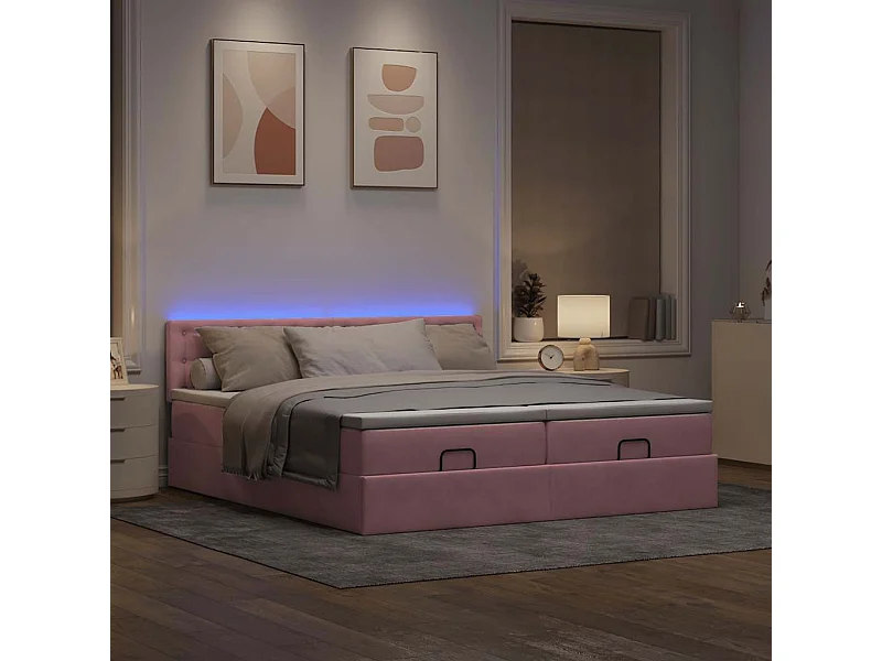 Cadre de lit ottoman avec matelas rose 180x200 cm velours