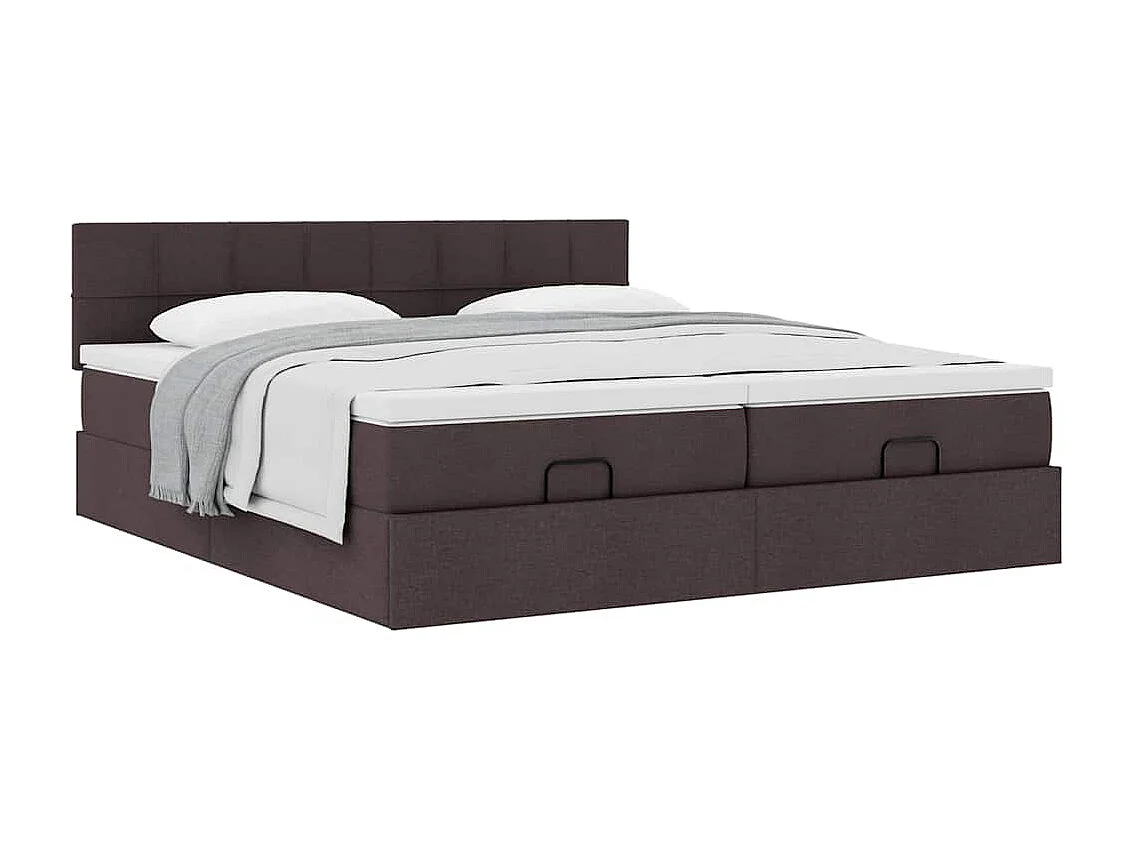 Cadre de lit ottoman avec matelas marron foncé 180x200 cm tissu