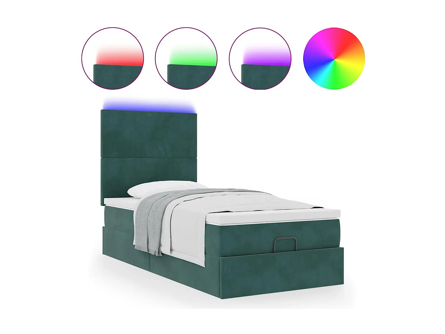 Cadre de lit ottoman avec matelas vert foncé 80x200 cm velours