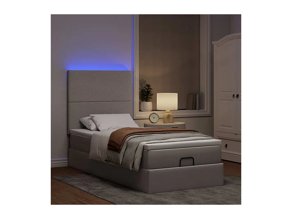 Estructura de cama otomana colchón tela gris pardo 100x200cm