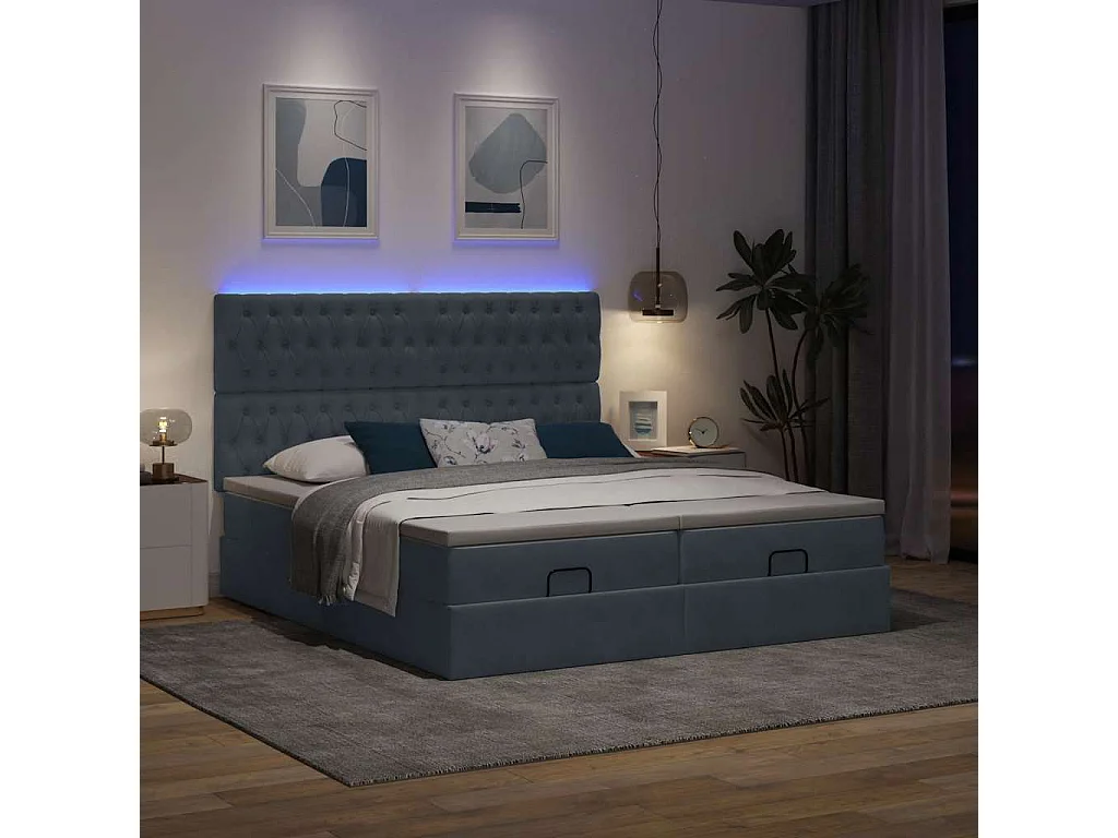 Cadre de lit ottoman avec matelas gris foncé 160x200cm velours