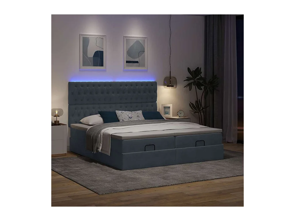 Cadre de lit ottoman avec matelas gris foncé 160x200cm velours