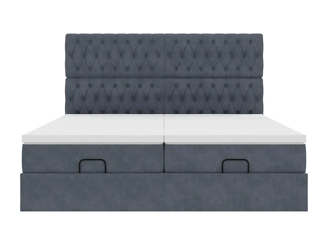 Cadre de lit ottoman avec matelas gris foncé 160x200cm velours