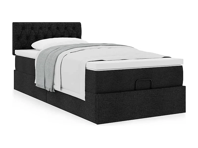 Cadre de lit ottoman avec matelas noir 90x200 cm tissu