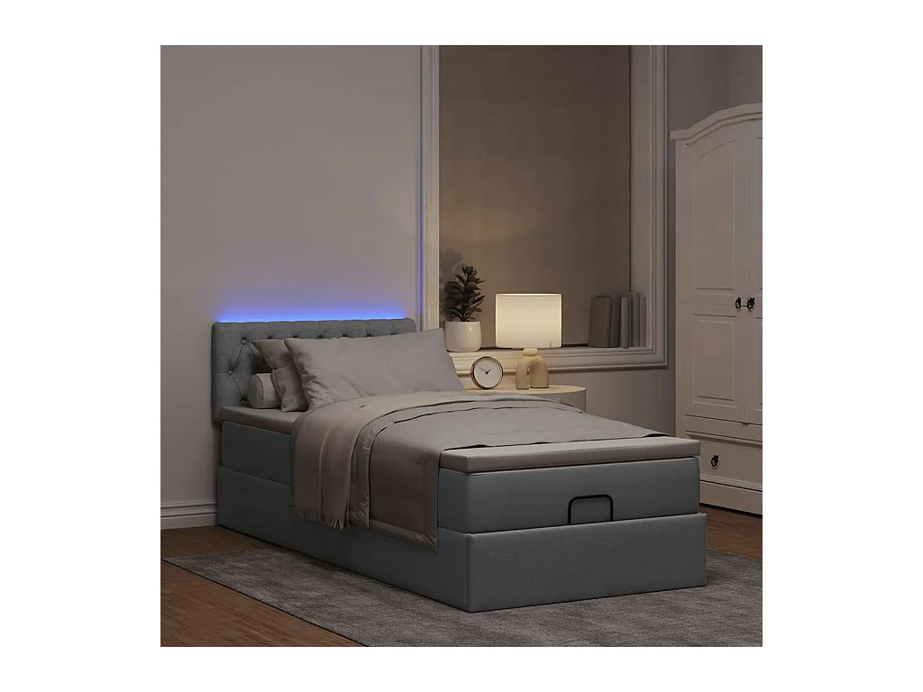 Lit ottoman avec matelas gris clair 100x200 cm tissu