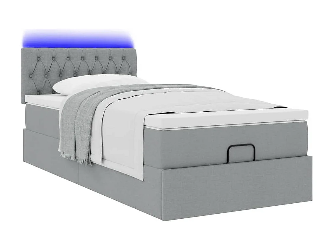 Lit ottoman avec matelas gris clair 100x200 cm tissu